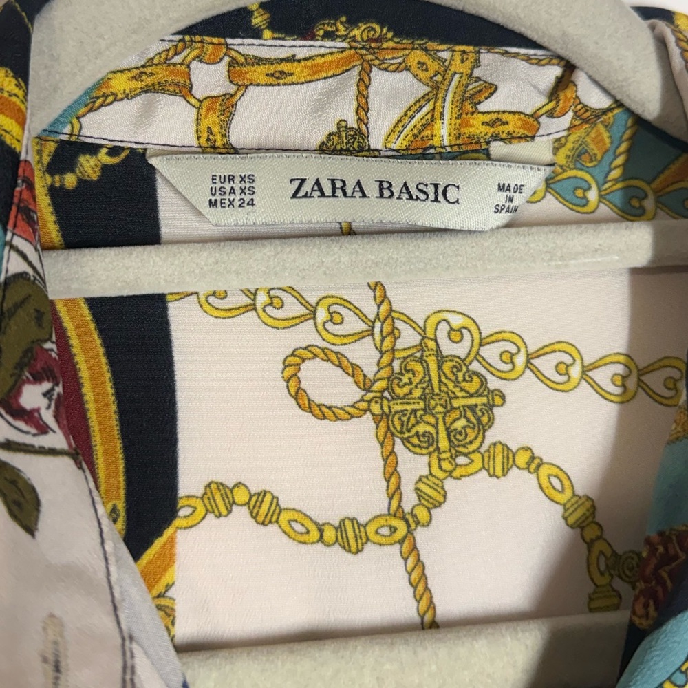 Zara Chain Patchwork Flowy Button Down Blouse - image 6